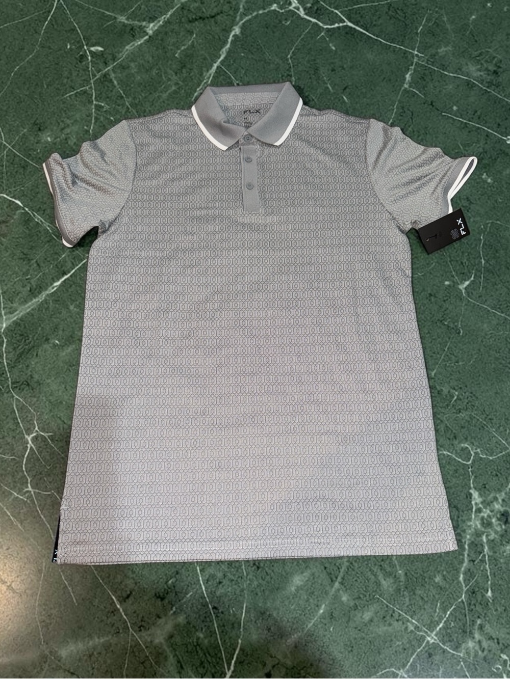 Men's Light Gray Patterned Polo Shirt NEW (Medium Tall) FLX